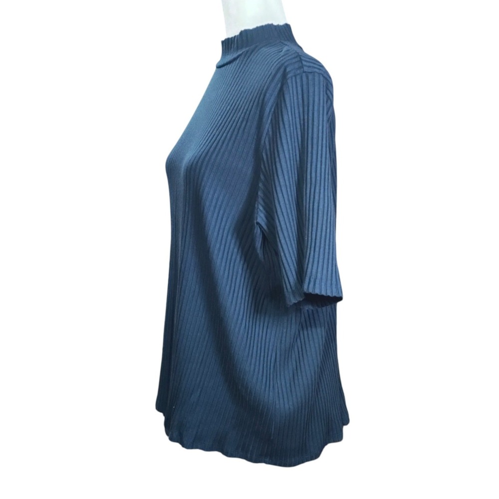 Eileen Fisher Teal Ribbed Top Mock Neck Half Sleeve Quiet Luxury Plus Size 1X - Picture 4 of 9